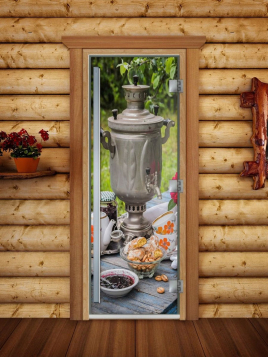 Дверь для сауны DoorWood Престиж А077 с фотопечатью, 70х190, коробка ольха