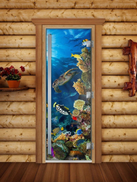 Дверь для сауны DoorWood Престиж А087 с фотопечатью, 70х190, коробка ольха