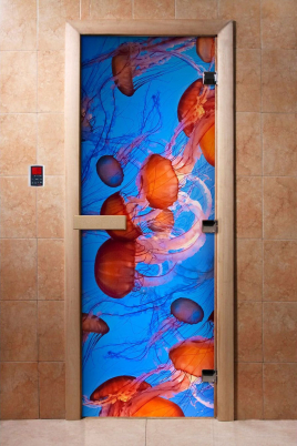 Дверь для сауны DoorWood А088 с фотопечатью, 70х190, коробка ольха